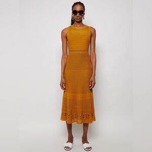 PROENZA SCHOULER tan pointelle midi dress, knit, crochet style Medium
